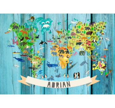 Cortina roller mapamundi mapa político azul para niños - TenVinilo