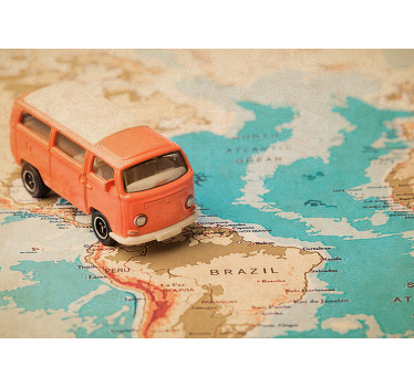 Cortina roller mapamundi caravana en el mapa mundial - TenVinilo