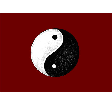 Cortina roller zen mural dormitorio yin yang fondo rojo - TenVinilo