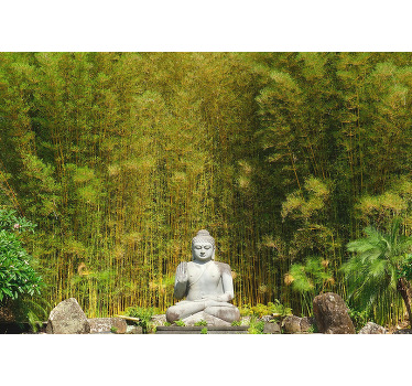 Cortina roller zen buda gris mirando la naturaleza verde - TenVinilo