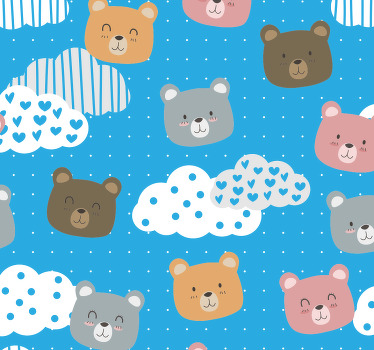 Rullegardin baby minimalistisk bjørn smil blå bakgrunn - Tenstickers