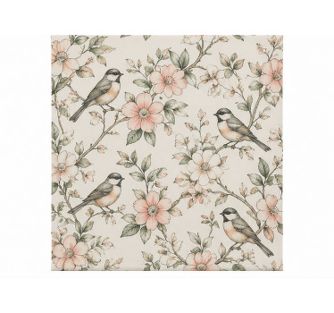 Store enrouleur orange motif croquis oiseaux et fleurs - TenStickers