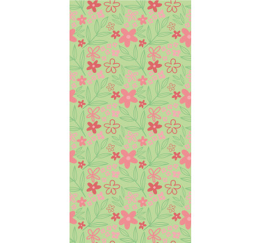 Estor floral Flores rosadas en verde - TenVinilo
