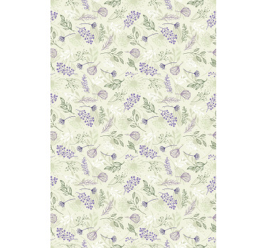 Blumen Rollo Küche Lila blumen auf grünem Hintergrund - TenStickers