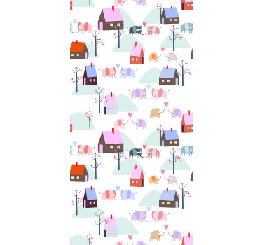 Elephants and houses children room roller blind - TenStickers