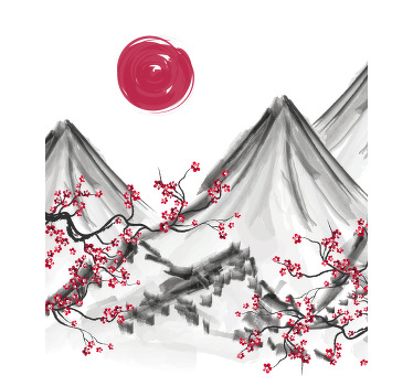 Rollo mit Zeichnungen Rote sonne im japanischen stil - TenStickers