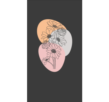 Bukett solrosor rosor linje konst blomma rullgardin - Tenstickers