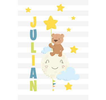 Bear holding star with name blind children - TenStickers