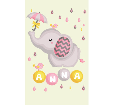 Baby elephant with name and umbrella blind children - TenStickers