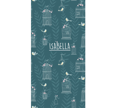 Blue birdcages with name children room roller blind - TenStickers