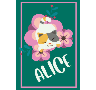 Katt med lila blommor anpassad fönsterskugga - Tenstickers