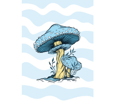 Blå svamp illustration köksgardin - Tenstickers