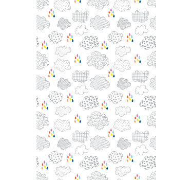 Renkli yağmur damlaları ile beyaz bulutlar Stor perde - TenStickers