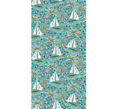 Cortina roller floral barcos de vela y palmeras - TenVinilo