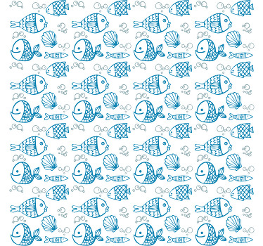 Desenhado peixes azuis em um fundo branco cego - TenStickers