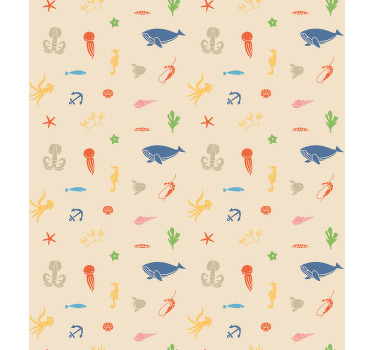 Sjødyr på lys beige rullegardin barn - Tenstickers