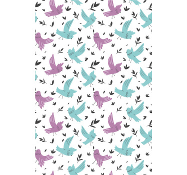Plave i ljubičaste ptice ilustracije biljke Rolo zavjese - TenStickers