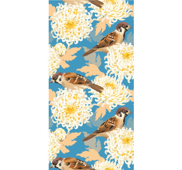 Colorful flowers and sparrows animal roller blind - TenStickers