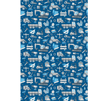 rollo mit Textur und Muster Weiße bagger auf blauem Hintergrund - TenStickers