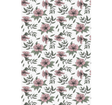 Minimalistiska rosa blommor och växtRullgardin - Tenstickers