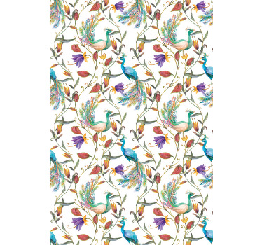 Trädgård med små fåglar blommar och växter rullgardin - Tenstickers