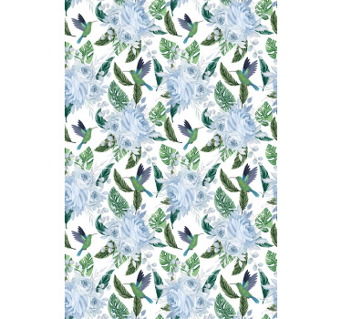 Cortina roller flores colibríes y rosas - TenVinilo