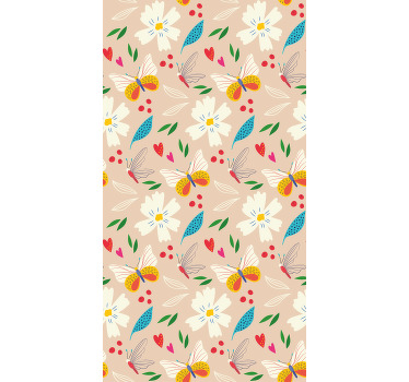 Béžový květinový vzor Motýlí roleta - TenStickers