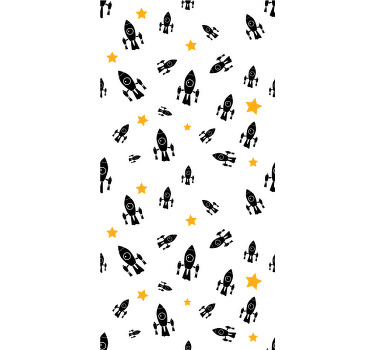 Gula stjärnor svarta rymdskepp barns rullgardin - Tenstickers