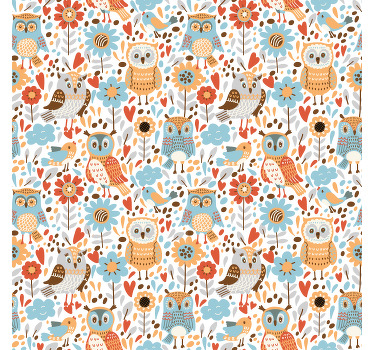 Färgglada ugglor med blommor barngardiner - Tenstickers