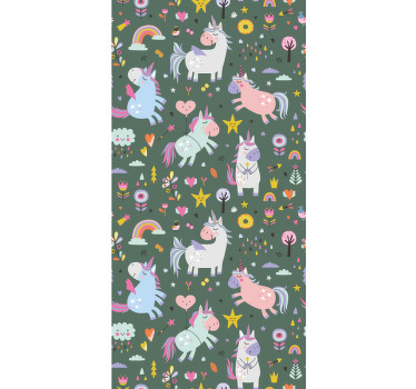 Söta enhörningar med träd, moln rullgardin målning - Tenstickers