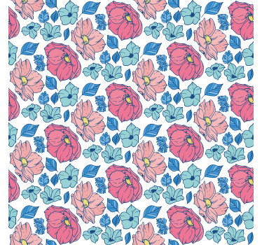 Estor floral Delicadas flores rosas y azules - TenVinilo