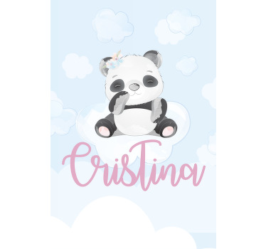 Baby panda sitting with name children room roller blind - TenStickers