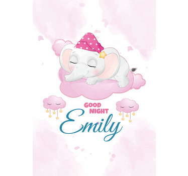 Sleeping elephant with name children room roller blind - TenStickers