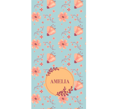 Orange flowers over blue printed window shade - TenStickers