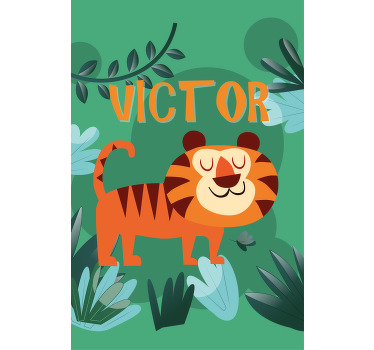 Happy tiger with name children room roller blind - TenStickers