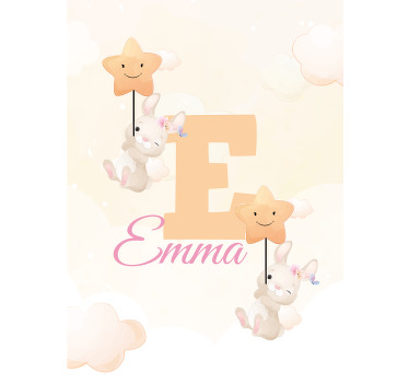 Estor habitación infantil conejitos con estrellas con nombre - TenVinilo