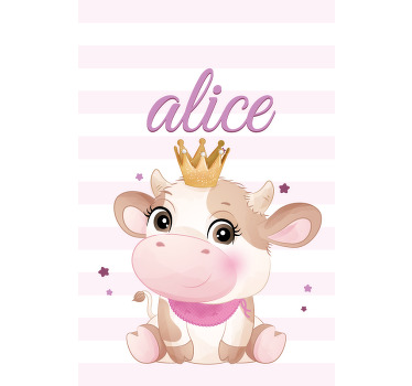 Store enrouleur chambre bébé vache couronnée avec nom - TenStickers