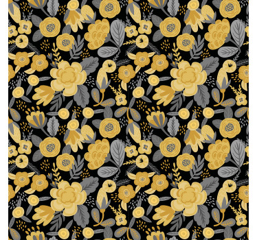 Cortina roller floral patrón botánico amarillo - TenVinilo