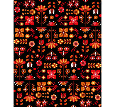 Orange folkkonst Rullgardin blommig - Tenstickers