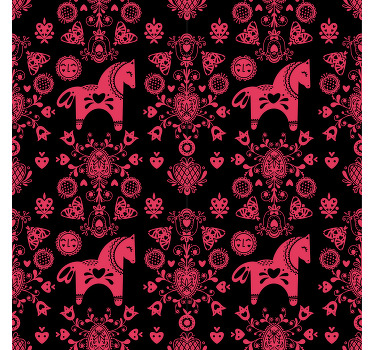 Folkloristisk hest illustration blomst rullgardin - TenStickers