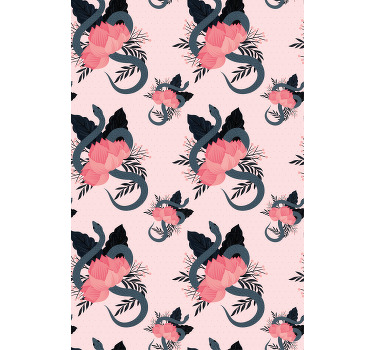 Cortina roller flores diseño floral y de serpiente - TenVinilo