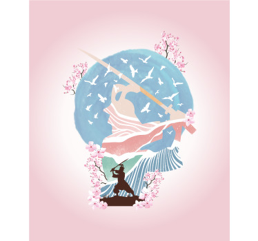 Tenda a rullo con stampa elegante silhouette di samurai - TenStickers