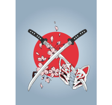 Origineller Rollo Japanische schwerter mit blumen - TenStickers