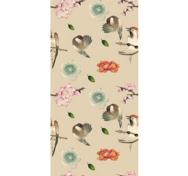 Estore de rolo flores e plantas design aviário bege - TenStickers