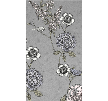 Estore de rolo flores e plantas motivo cinza suave - TenStickers