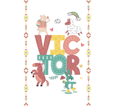 Boho animals with name children room roller blind - TenStickers