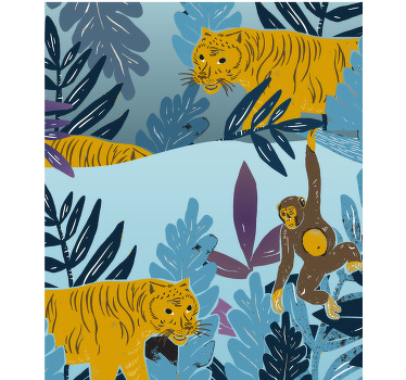 Pige og tigre jungle dyr rullegardiner til køkken - TenStickers