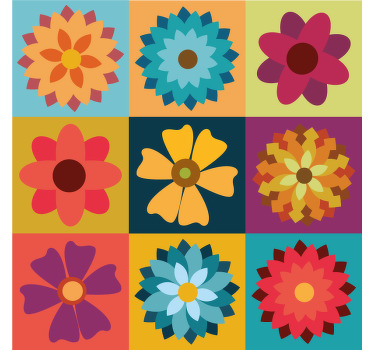 Farvede blomster fliser rullegardin køkken - TenStickers