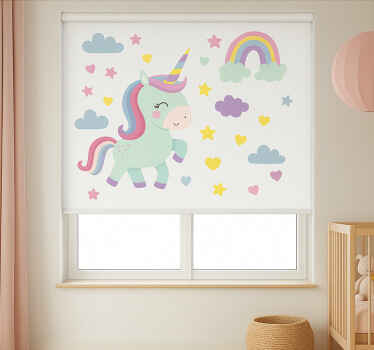 Colorful unicorn design children room roller blind - TenStickers