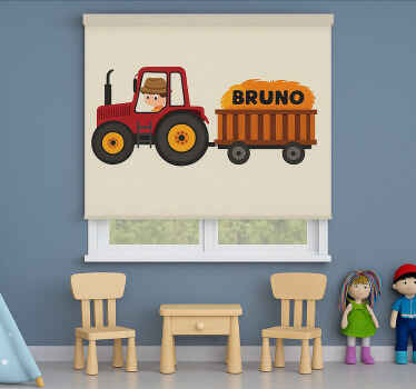 Store enrouleur chambre enfant conception de tracteur avec nom - TenStickers